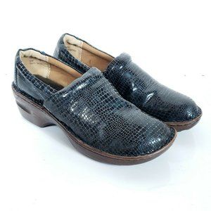 B.O.C. Womens 10 Black Faux Snakeskin Nurses Clogs